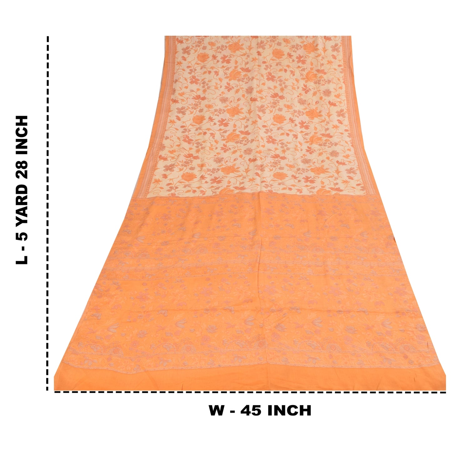 Сари из чистого крепа Sanskriti Vintage, кремового/оранжевого цвета, принтованное сари, 5+ ярдов, устойчивая ткань для рукоделия