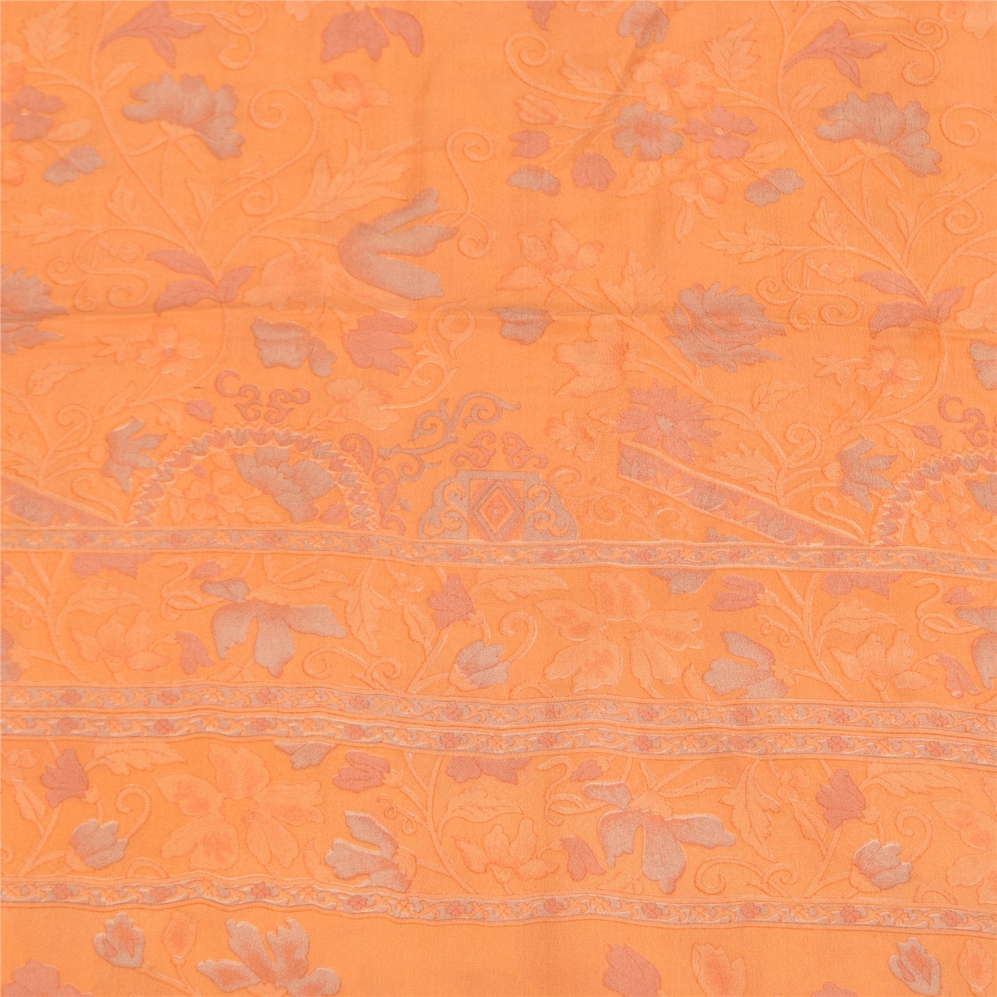 Сари из чистого крепа Sanskriti Vintage, кремового/оранжевого цвета, принтованное сари, 5+ ярдов, устойчивая ткань для рукоделия