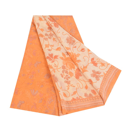 Сари из чистого крепа Sanskriti Vintage, кремового/оранжевого цвета, принтованное сари, 5+ ярдов, устойчивая ткань для рукоделия