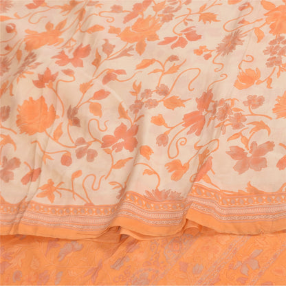 Сари из чистого крепа Sanskriti Vintage, кремового/оранжевого цвета, принтованное сари, 5+ ярдов, устойчивая ткань для рукоделия