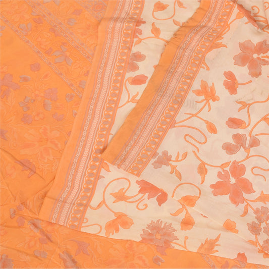 Сари из чистого крепа Sanskriti Vintage, кремового/оранжевого цвета, принтованное сари, 5+ ярдов, устойчивая ткань для рукоделия