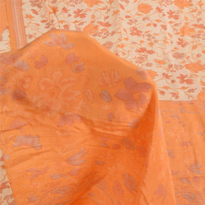 Сари из чистого крепа Sanskriti Vintage, кремового/оранжевого цвета, принтованное сари, 5+ ярдов, устойчивая ткань для рукоделия