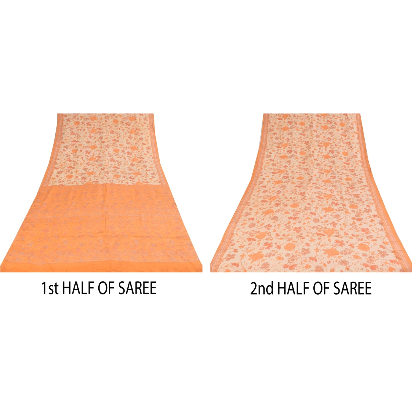 Сари из чистого крепа Sanskriti Vintage, кремового/оранжевого цвета, принтованное сари, 5+ ярдов, устойчивая ткань для рукоделия