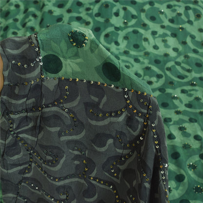 Сари Sanskriti Vintage, зеленое чистое креповое сари с вышивкой, 5+ ярдов, устойчивая ткань