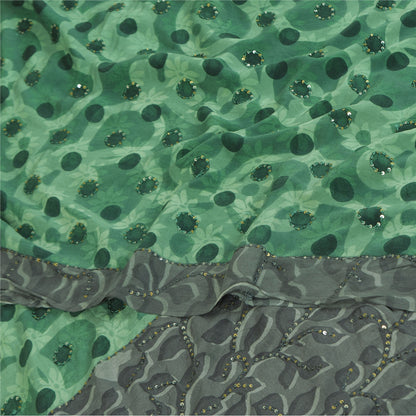 Сари Sanskriti Vintage, зеленое чистое креповое сари с вышивкой, 5+ ярдов, устойчивая ткань