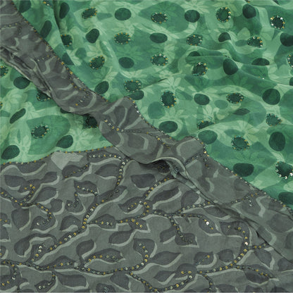 Сари Sanskriti Vintage, зеленое чистое креповое сари с вышивкой, 5+ ярдов, устойчивая ткань