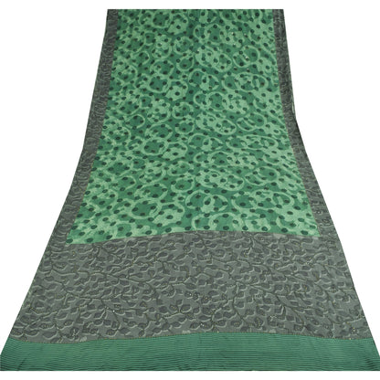 Сари Sanskriti Vintage, зеленое чистое креповое сари с вышивкой, 5+ ярдов, устойчивая ткань