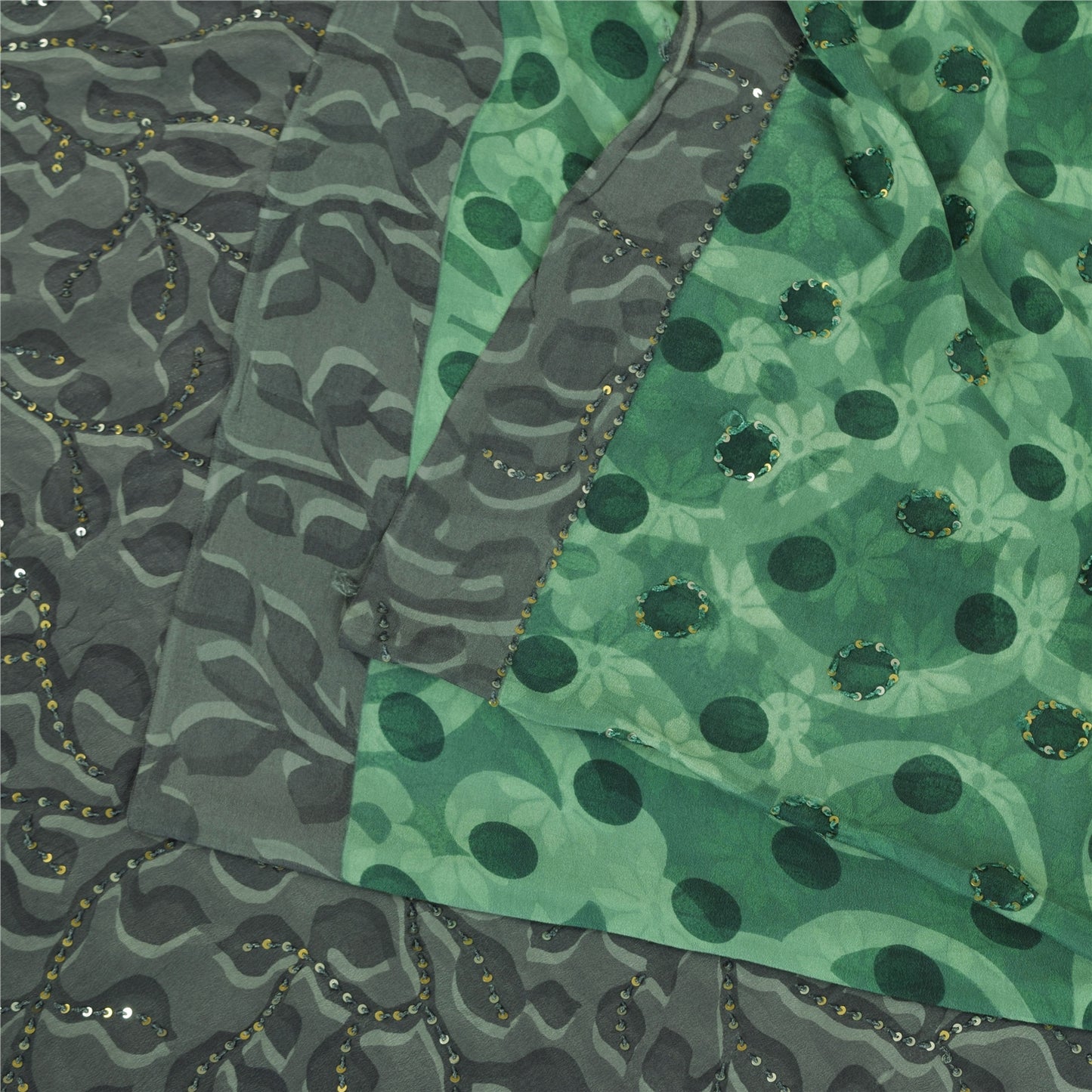 Сари Sanskriti Vintage, зеленое чистое креповое сари с вышивкой, 5+ ярдов, устойчивая ткань