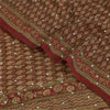 Sanskriti Vintage Sarees Red Hand Beaded Pure Crepe Print Sari 5+yd Craft Sustainable Fabric