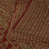 Sanskriti Vintage Sarees Red Hand Beaded Pure Crepe Print Sari 5+yd Craft Sustainable Fabric