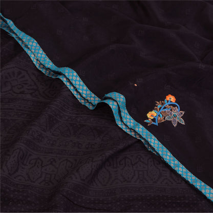 Санскритские винтажные сари фиолетовое сари с ручным бисером из чистого крепа с принтом 5+ ярдов устойчивая ткань