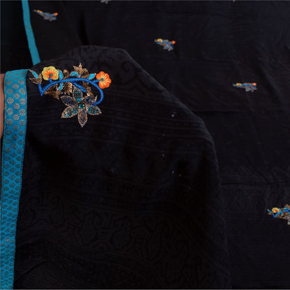 Санскритские винтажные сари фиолетовое сари с ручным бисером из чистого крепа с принтом 5+ ярдов устойчивая ткань