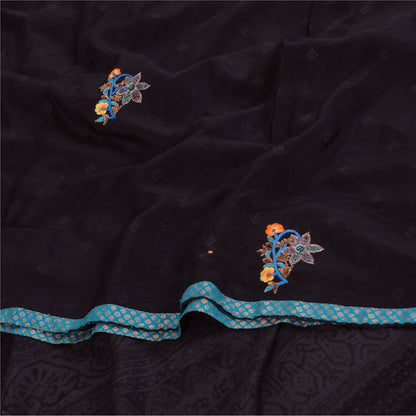 Санскритские винтажные сари фиолетовое сари с ручным бисером из чистого крепа с принтом 5+ ярдов устойчивая ткань