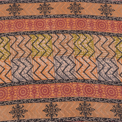 Sanskriti Vintage Sarees Red 100% Pure Crepe Silk Printed Sari 5+yd Craft Sustainable Fabric