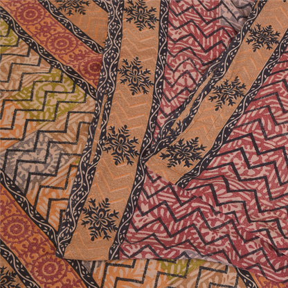 Sanskriti Vintage Sarees Red 100% Pure Crepe Silk Printed Sari 5+yd Craft Sustainable Fabric