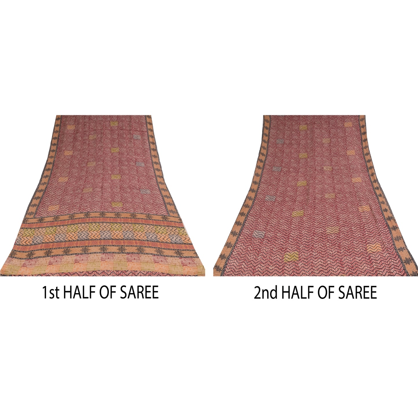 Sanskriti Vintage Sarees Red 100% Pure Crepe Silk Printed Sari 5+yd Craft Sustainable Fabric