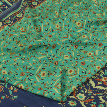 Sanskriti Vintage Sarier Grøn Ren Crepe Silke Trykt Sari 6yd Håndværk Bæredygtigt Stoff