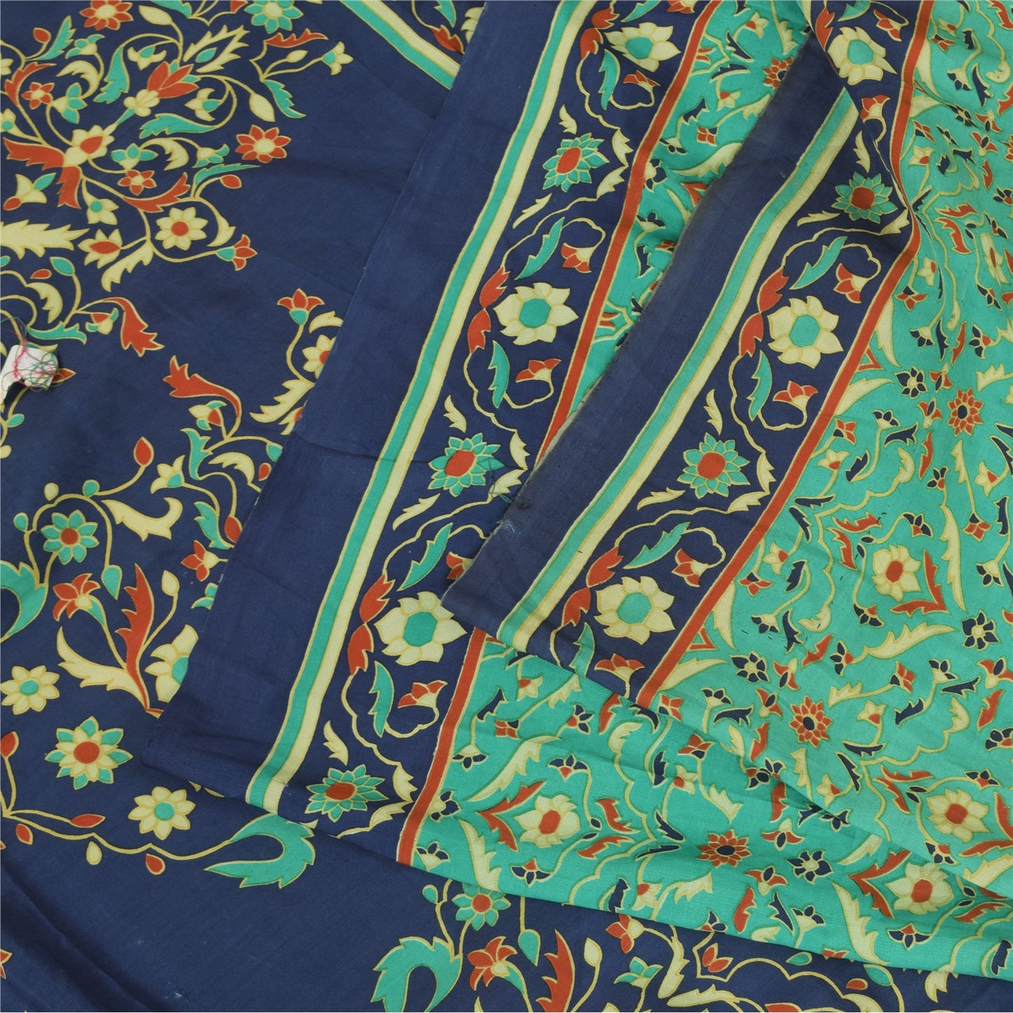 Sanskriti Vintage Sarier Grøn Ren Crepe Silke Trykt Sari 6yd Håndværk Bæredygtigt Stoff