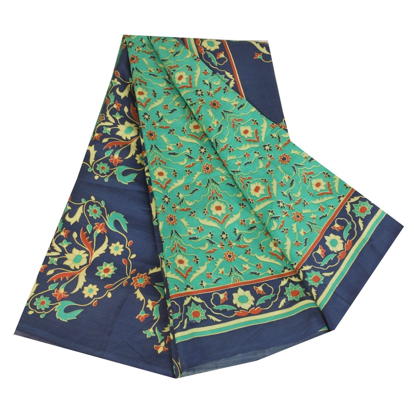 Sanskriti Vintage Sarier Grøn Ren Crepe Silke Trykt Sari 6yd Håndværk Bæredygtigt Stoff