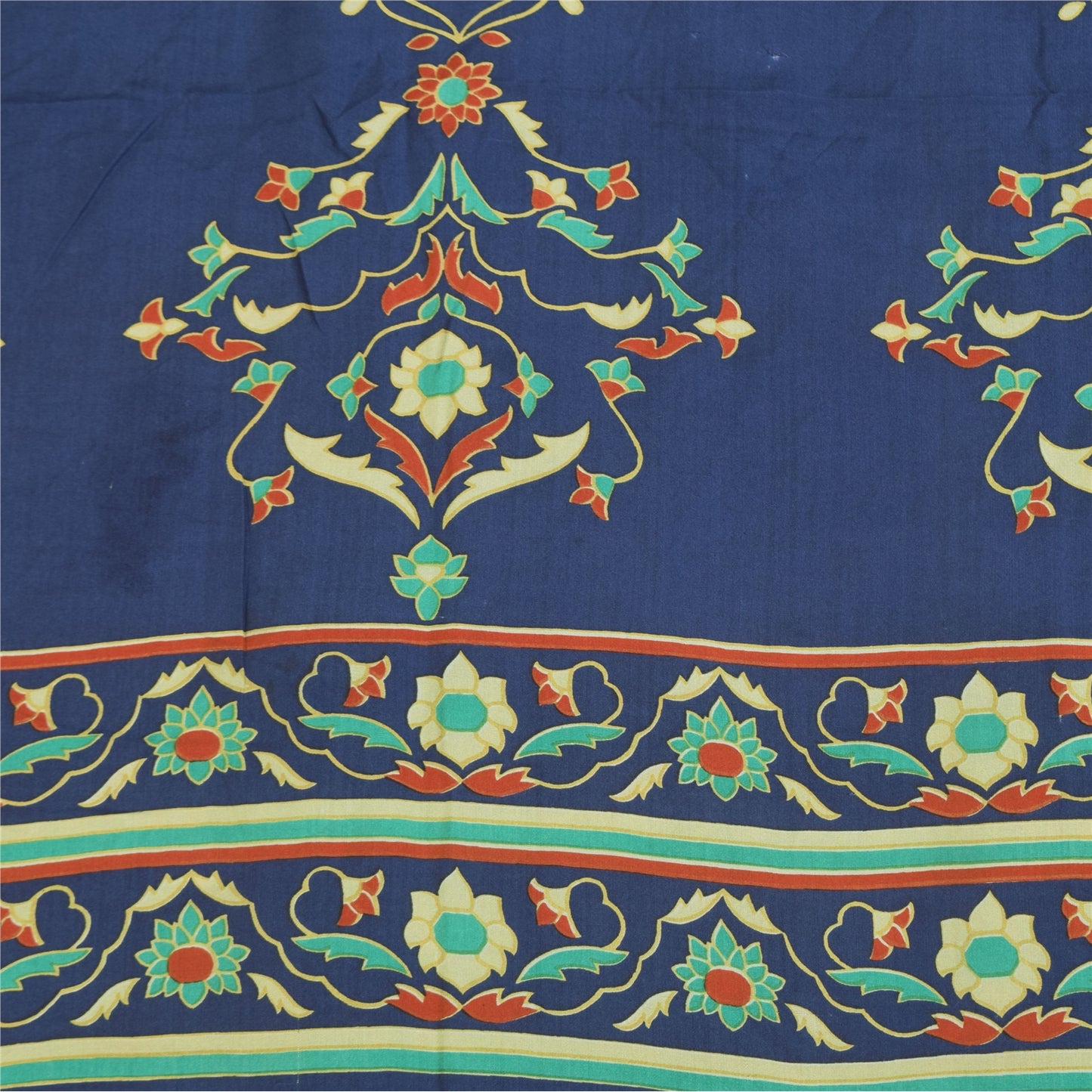 Sanskriti Vintage Sarier Grøn Ren Crepe Silke Trykt Sari 6yd Håndværk Bæredygtigt Stoff