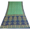 Sanskriti Vintage Sarier Grøn Ren Crepe Silke Trykt Sari 6yd Håndværk Bæredygtigt Stoff