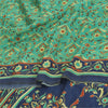 Sanskriti Vintage Sarier Grøn Ren Crepe Silke Trykt Sari 6yd Håndværk Bæredygtigt Stoff