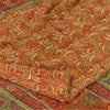 Sanskriti Vintage Sarees Orange Pure Crepe Print Hand Beaded Sari 5+yd Sustainable Fabric