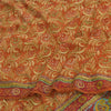 Sanskriti Vintage Sarees Orange Pure Crepe Print Hand Beaded Sari 5+yd Sustainable Fabric