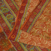 Sanskriti Vintage Sarees Orange Pure Crepe Print Hand Beaded Sari 5+yd Sustainable Fabric