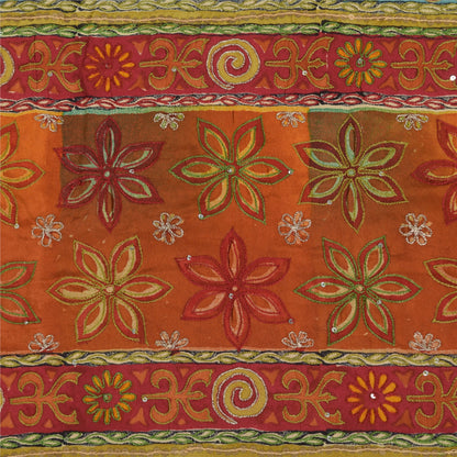 Sanskriti Vintage Sarees Orange Pure Crepe Print Hand Beaded Sari 5+yd Sustainable Fabric