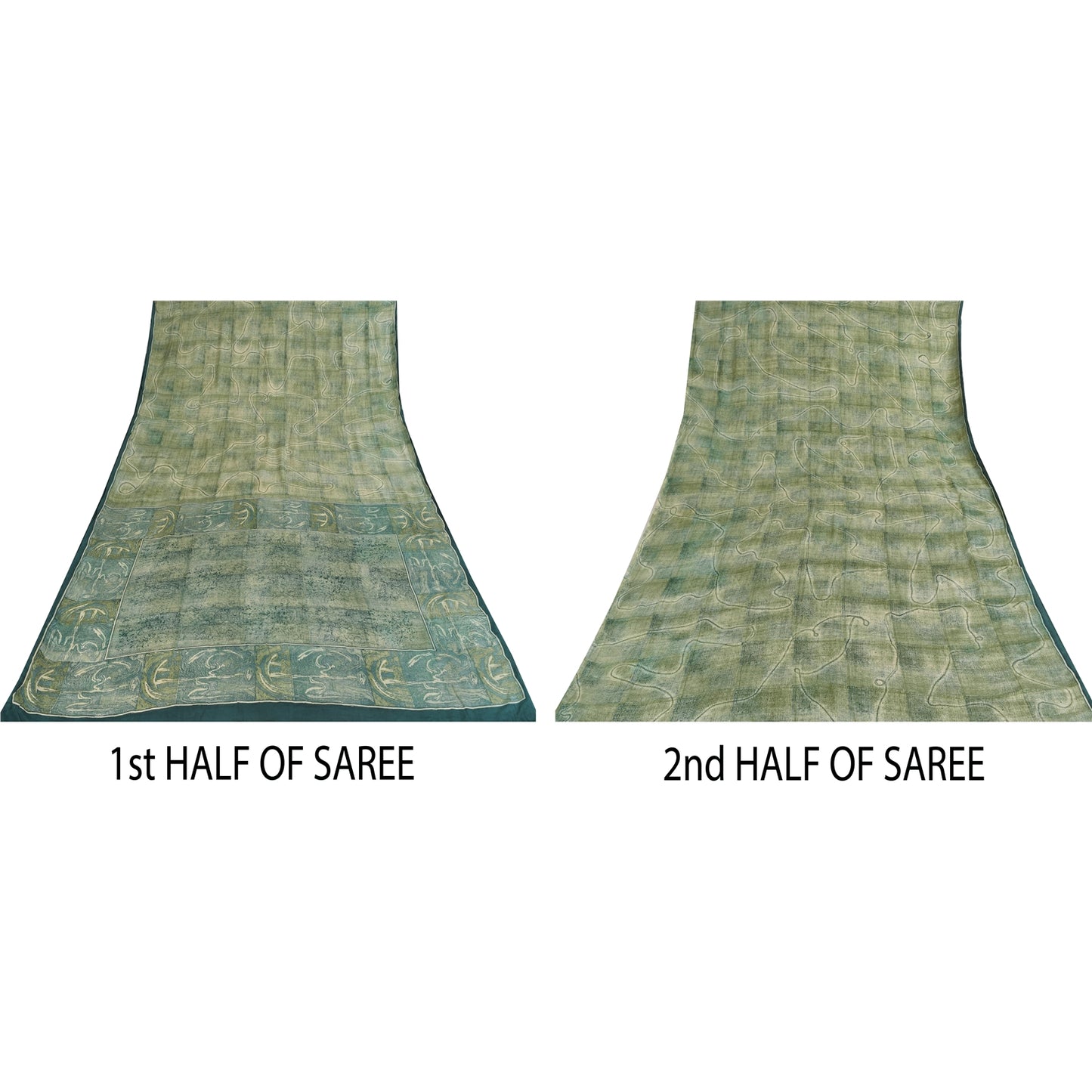 Sanskriti Vintage Sarees Olive Green Pure Crepe Printed Sari 6+yd Craft Sustainable Fabric