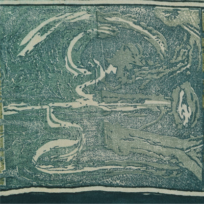 Sanskriti Vintage Sarees Olive Green Pure Crepe Printed Sari 6+yd Craft Sustainable Fabric