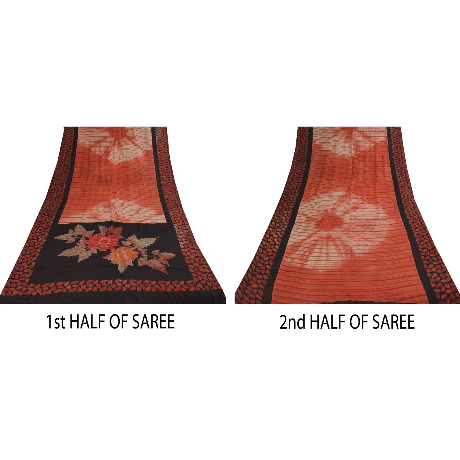 Sanskriti Vintage Sarees Tie-Dye Hand Beaded Kantha Pure Crepe Print Sari Sustainable Fabric