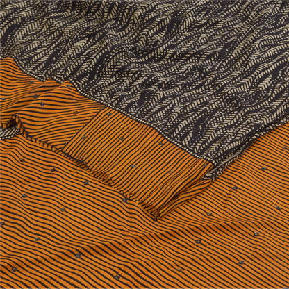 Сари Sanskriti Vintage, черное чистое креповое сари с ручным бисером, напечатанное вручную, 5+ ярдов, устойчивая ткань