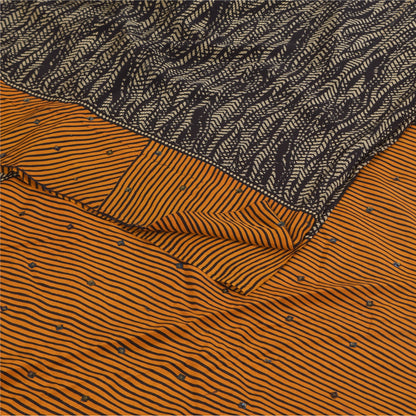 Сари Sanskriti Vintage, черное чистое креповое сари с ручным бисером, напечатанное вручную, 5+ ярдов, устойчивая ткань