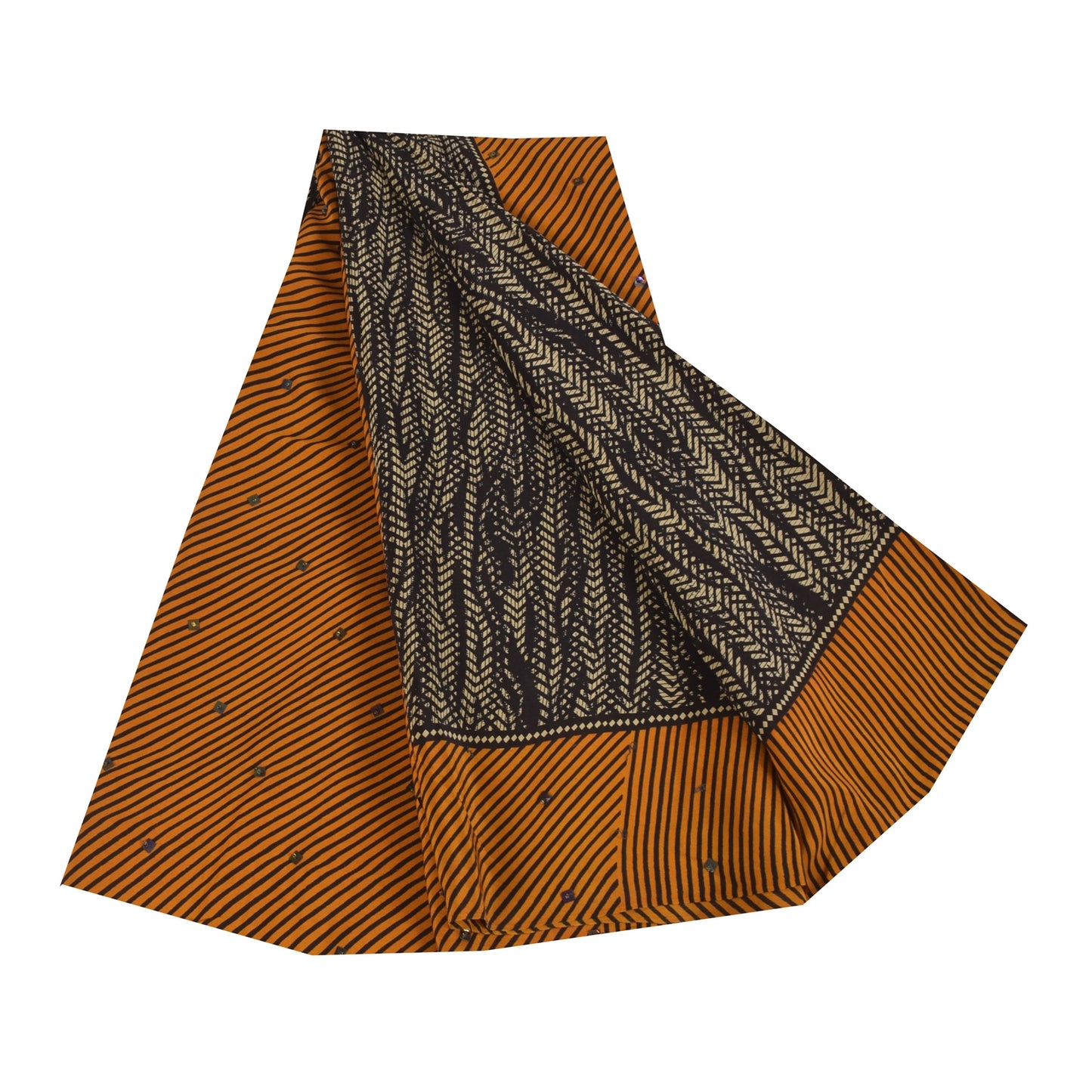 Сари Sanskriti Vintage, черное чистое креповое сари с ручным бисером, напечатанное вручную, 5+ ярдов, устойчивая ткань