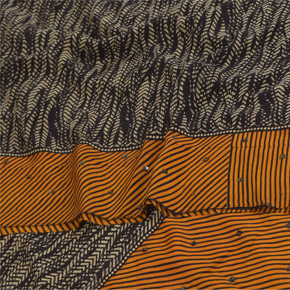 Сари Sanskriti Vintage, черное чистое креповое сари с ручным бисером, напечатанное вручную, 5+ ярдов, устойчивая ткань