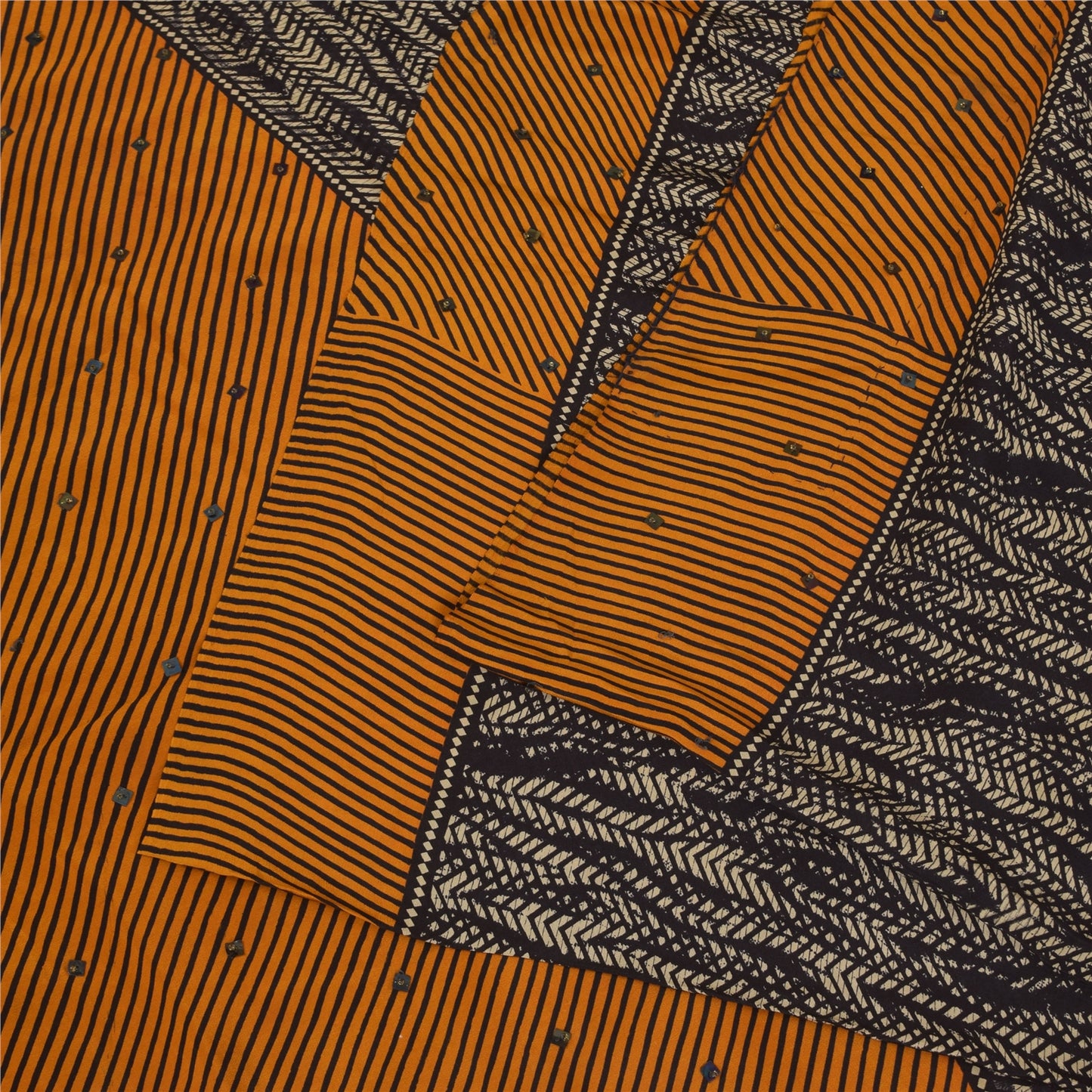 Сари Sanskriti Vintage, черное чистое креповое сари с ручным бисером, напечатанное вручную, 5+ ярдов, устойчивая ткань