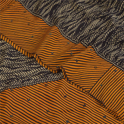 Сари Sanskriti Vintage, черное чистое креповое сари с ручным бисером, напечатанное вручную, 5+ ярдов, устойчивая ткань