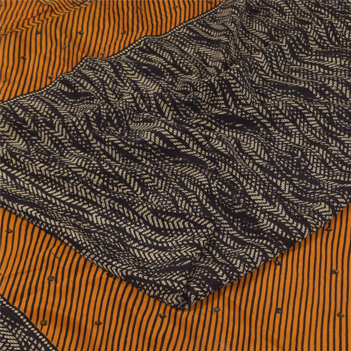 Сари Sanskriti Vintage, черное чистое креповое сари с ручным бисером, напечатанное вручную, 5+ ярдов, устойчивая ткань