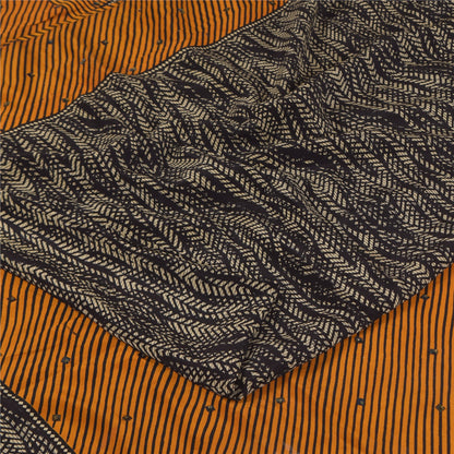 Сари Sanskriti Vintage, черное чистое креповое сари с ручным бисером, напечатанное вручную, 5+ ярдов, устойчивая ткань