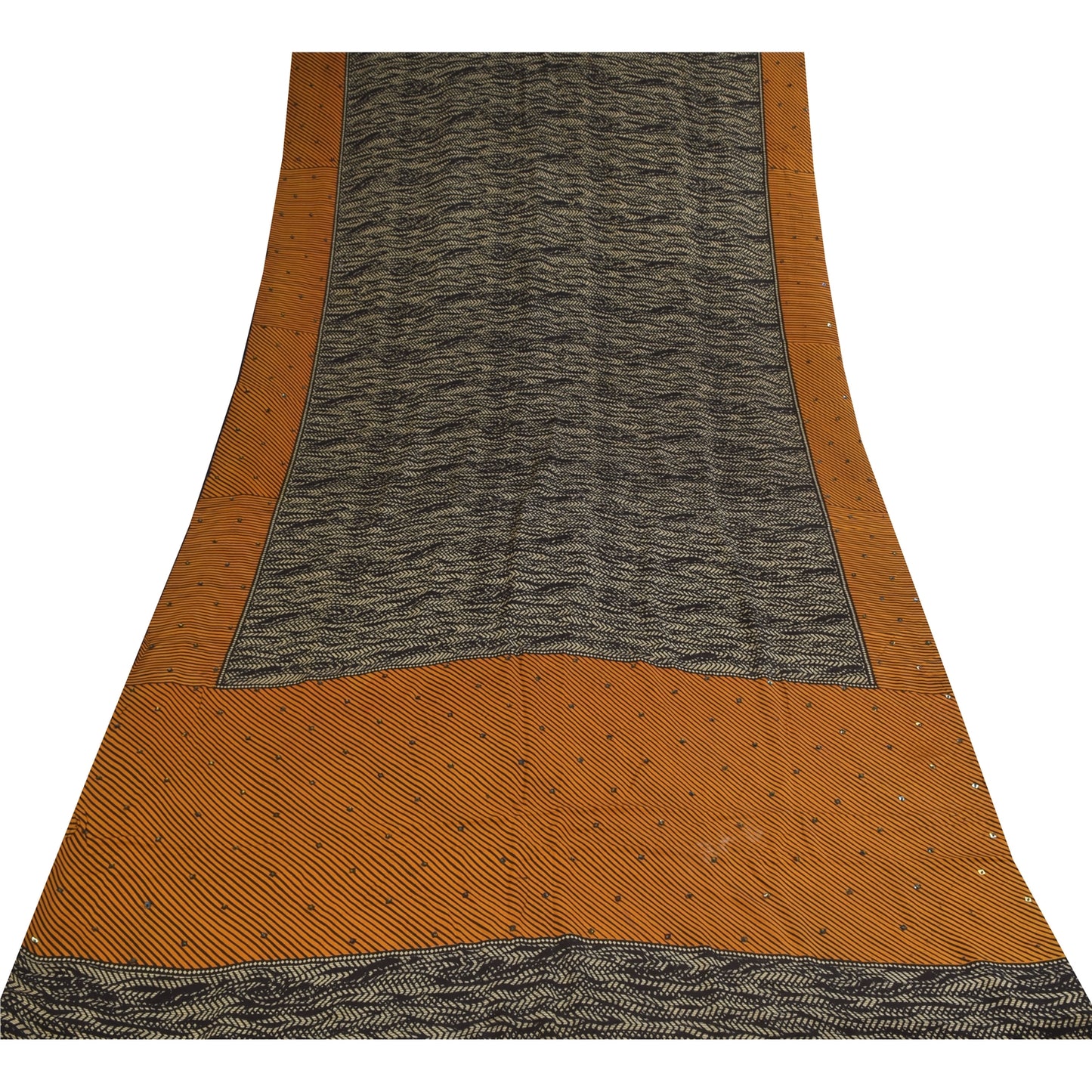 Сари Sanskriti Vintage, черное чистое креповое сари с ручным бисером, напечатанное вручную, 5+ ярдов, устойчивая ткань