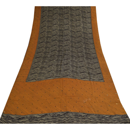 Сари Sanskriti Vintage, черное чистое креповое сари с ручным бисером, напечатанное вручную, 5+ ярдов, устойчивая ткань