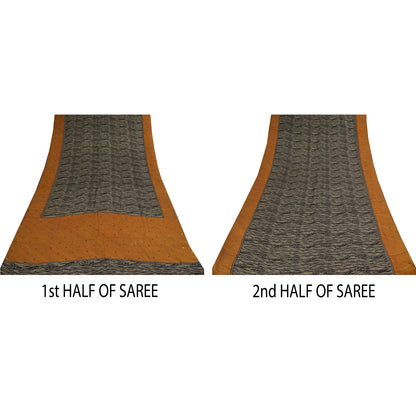 Сари Sanskriti Vintage, черное чистое креповое сари с ручным бисером, напечатанное вручную, 5+ ярдов, устойчивая ткань