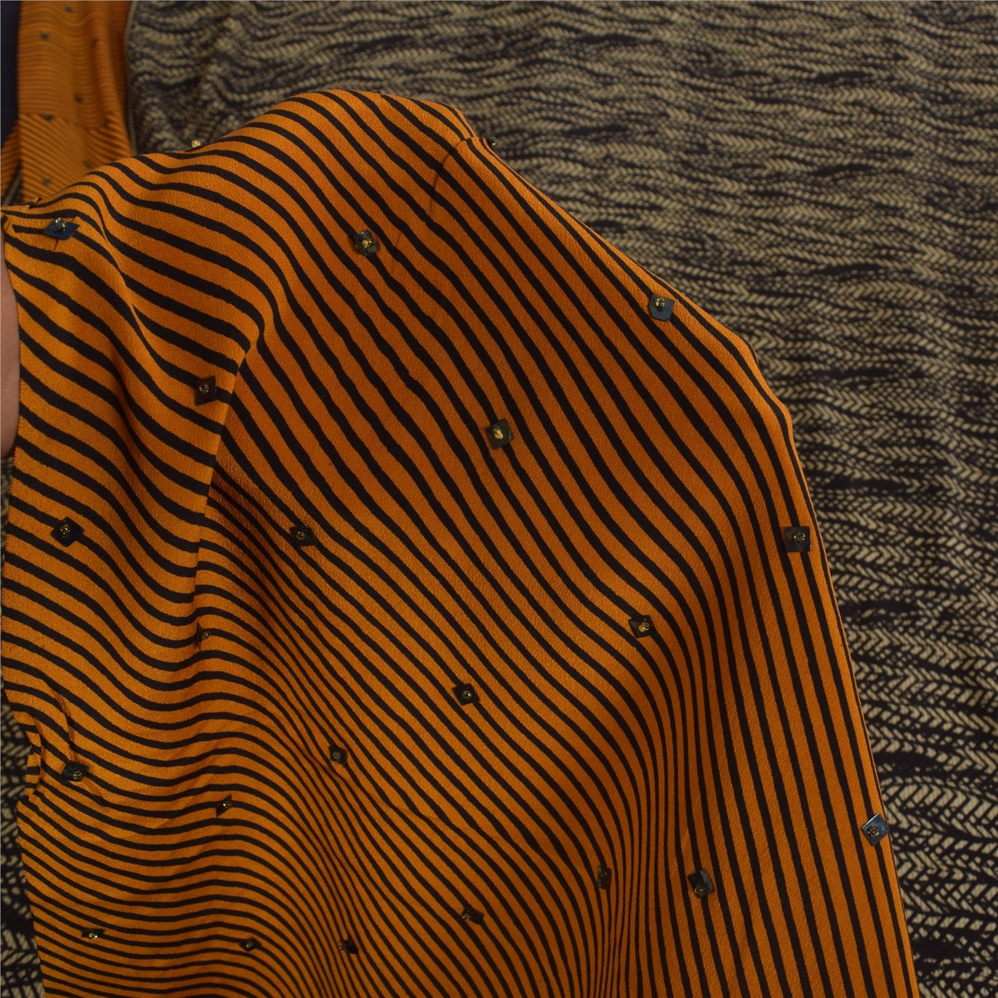 Сари Sanskriti Vintage, черное чистое креповое сари с ручным бисером, напечатанное вручную, 5+ ярдов, устойчивая ткань