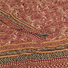 Sanskriti Vintage Sarees Red Pure Crepe Printed Hand Beaded Sari 5+yd Sustainable Fabric