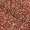 Sanskriti Vintage Sarees Red Pure Crepe Printed Hand Beaded Sari 5+yd Sustainable Fabric