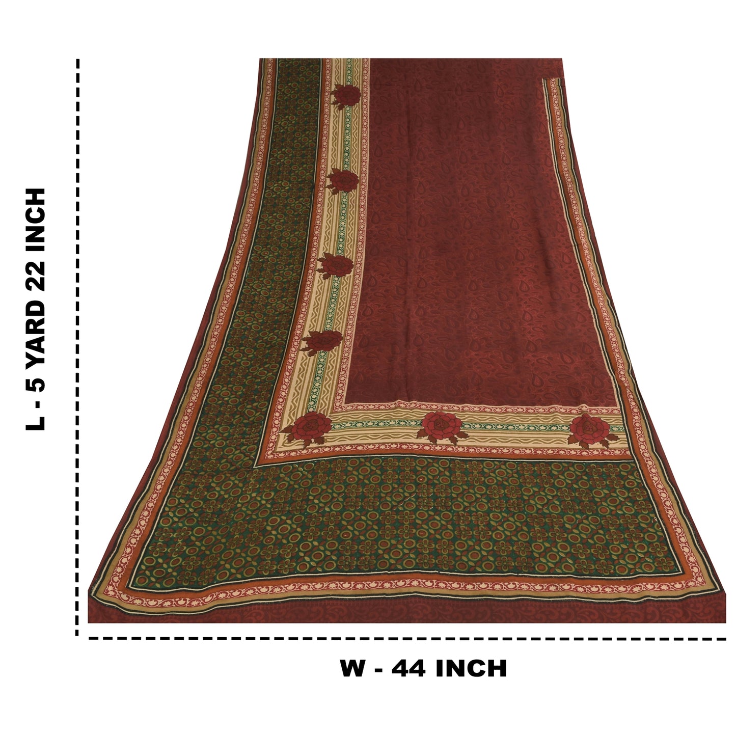 Sanskriti Vintage Sarees Dark Red Pure Crepe Silk Printed Sari 5+yd Craft Sustainable Fabric
