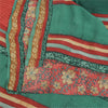 Sanskriti Vintage Sarier Grøn/Rød Ren Crepe Silke Print Sari 5+ yards Håndværk Bæredygtigt Stoff