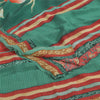 Sanskriti Vintage Sarier Grøn/Rød Ren Crepe Silke Print Sari 5+ yards Håndværk Bæredygtigt Stoff